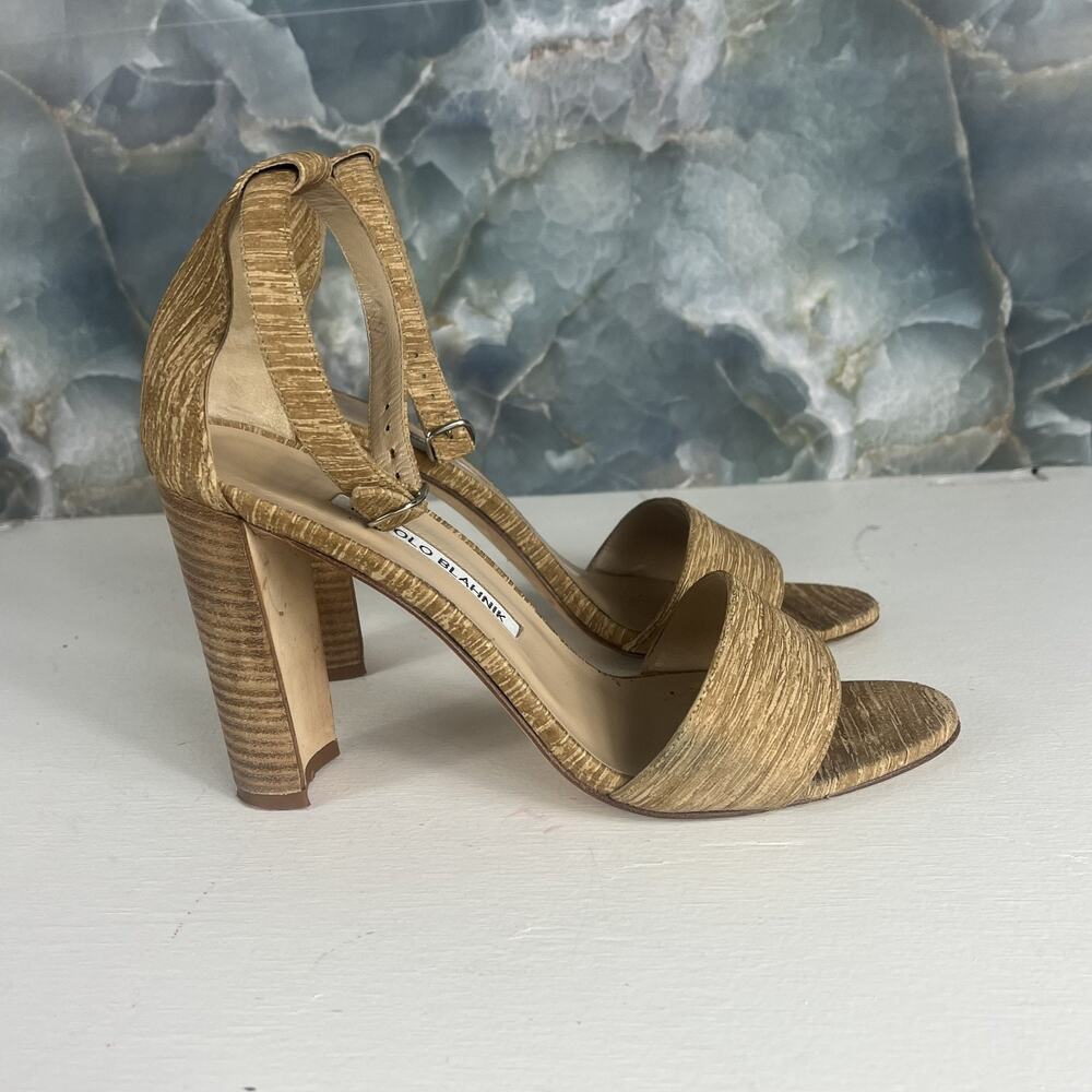 Manolo Blahnik Strappy Heels Women's 7 Lauratopri Brown Leather - Picture 4 of 9